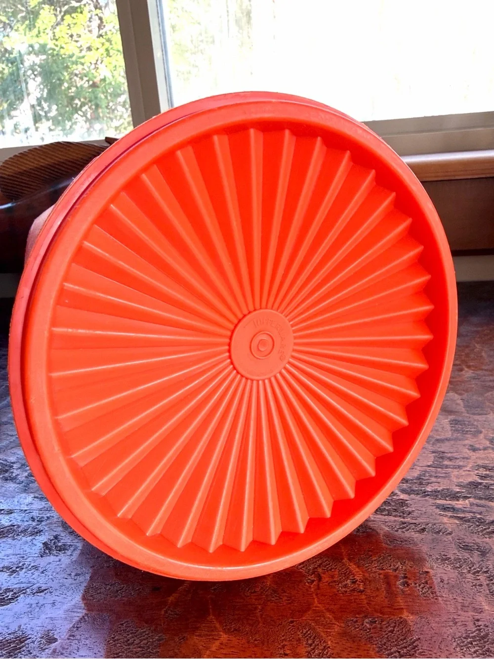 Vintage 1970s Tupperware tangerine orange tall Servalier canister (model #1222)
